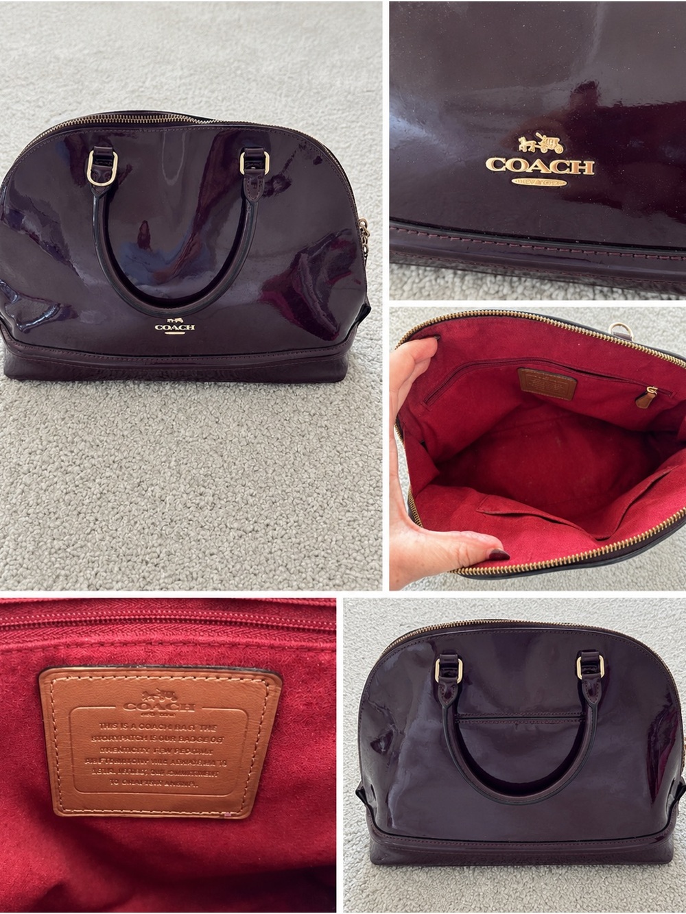 Coach Patent Leather Satchel in Deep Plum with Gold Hardware